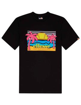 Camiseta Ellesse negra con palmeras rosas Sechsaro