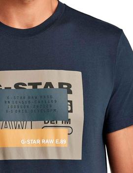 Camiseta G Star Raw azul marino con logo de colores