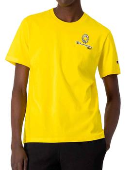 Camiseta Champion amarilla con letras cosidas Smiley hombre