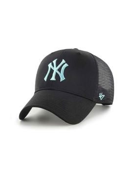 Gorra negra New York con iniciales bordadas azul turquesa