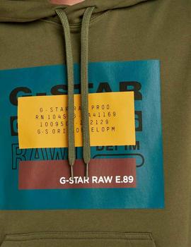 Sudadera capucha G Star Raw verde oliva con logo