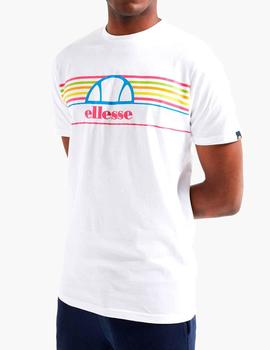 Camiseta Ellesse Achtini blanca con rayas rosas multicolor