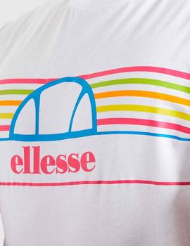 Camiseta Ellesse Achtini blanca con rayas rosas multicolor