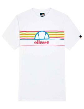Camiseta Ellesse Achtini blanca con rayas rosas multicolor