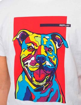 Camiseta Replay del perro blanca para hombre