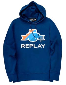 Sudadera Replay M6046 azul con escudo en el pecho