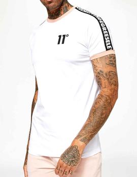 Camiseta blanca 11 Degrees con ribetes rosas