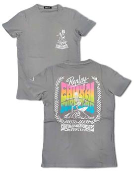 Camiseta Replay gris con estampado surfero