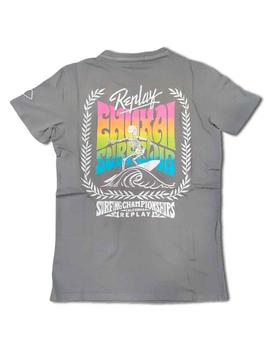 Camiseta Replay gris con estampado surfero